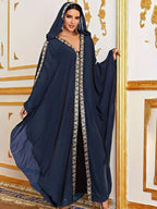 Middle Eastern Muslim Formal Dress, Classic Elegant Style, Fashionable French-Style, Romantic Classical Ethnic Style, Loose Shawl Abayas Gown for Women - Blue