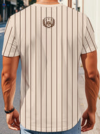 [Printed Design-Not Textured] Summer Casual Striped Men'S T-Shirt with Contrasting Shoulder Stripes And Wheat Ear Shield, Breathable And Versatile, Round-Neck Short-Sleeve Top - Mixed colors