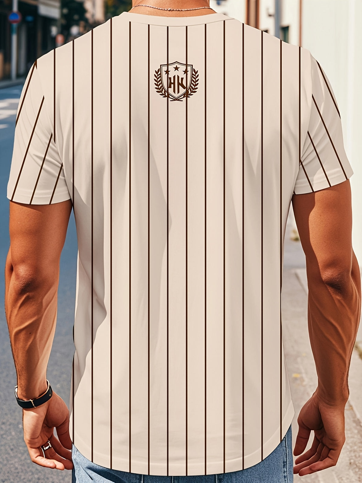 [Printed Design-Not Textured] Summer Casual Striped Men'S T-Shirt with Contrasting Shoulder Stripes And Wheat Ear Shield, Breathable And Versatile, Round-Neck Short-Sleeve Top - Mixed colors