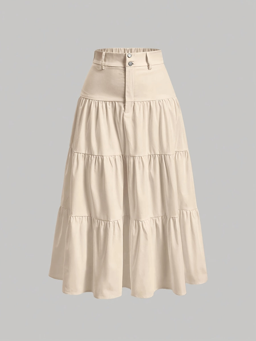 Women'S Solid High-Waist Half Skirt - Apricot