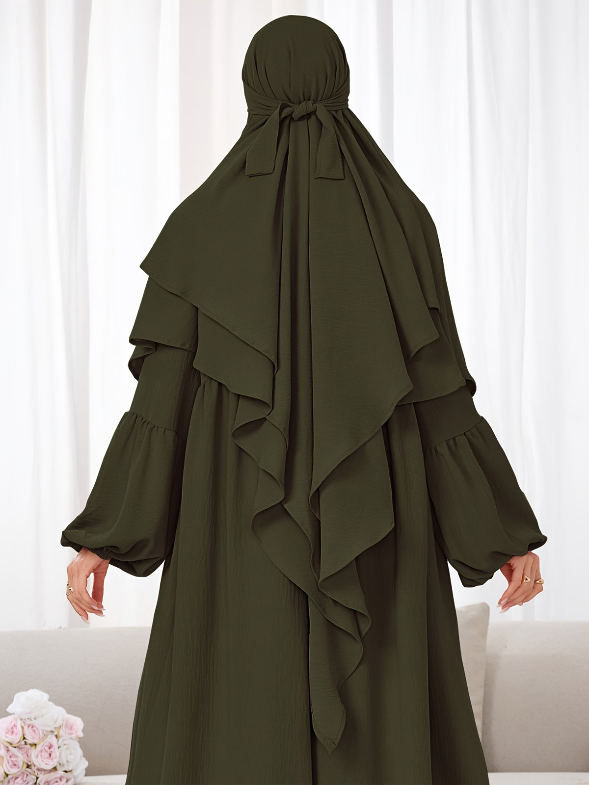 1pc (No Include Clothing) Kimmar Double-Layer Kimmar Shawl Headscarf Fashion Classic Versatile Kimmar, Suitable for Women'S Daily Wear - Army Green