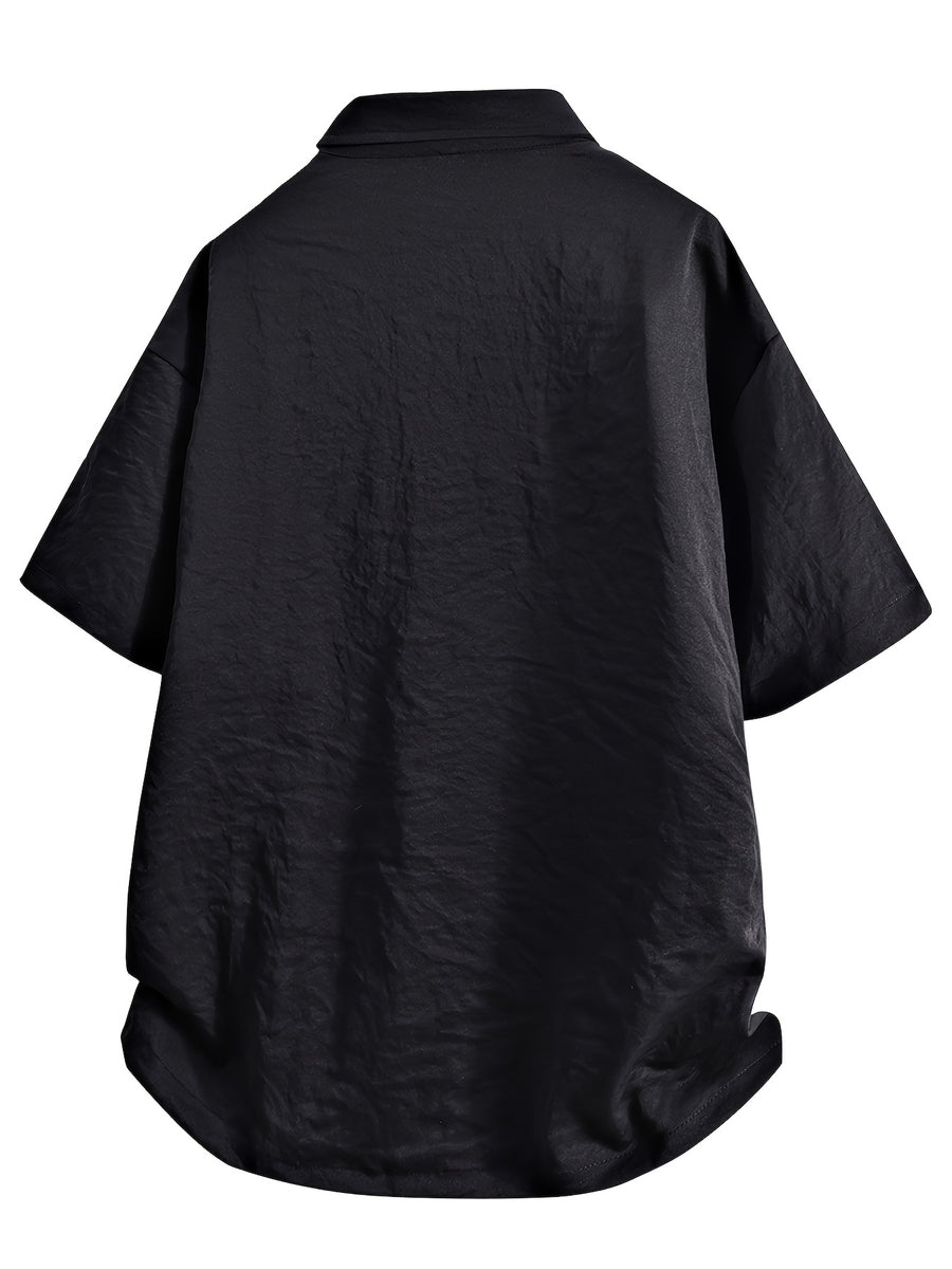 Men's Casual Summer Short-sleeve Shirt, Trendy and Stylish Loose Fit, Versatile Sport and Outdoor Shirt, Lightweight Breathable Cool Men's Shirt for Summer - Black