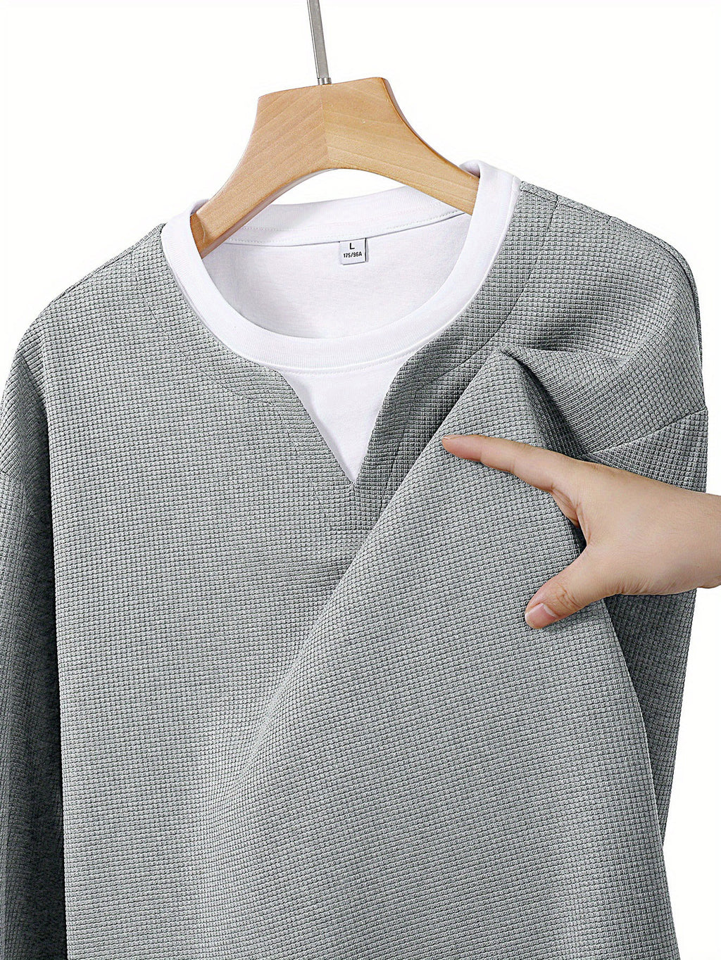 2026 Fashion Brand Print Creative Letter Pattern Mother's Day Waffle 2-in-1 Look Long Sleeve T-Shirt Men's New Casual Loose Outdoor Sports Breathable Oversize Top - Grey