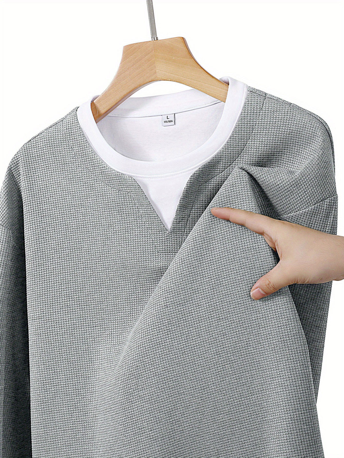 2026 Fashion Brand Print Creative Letter Pattern Mother's Day Waffle 2-in-1 Look Long Sleeve T-Shirt Men's New Casual Loose Outdoor Sports Breathable Oversize Top - Grey