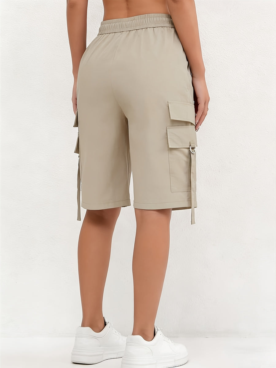 Ladies Casual Fashion Utility Shorts - Apricot