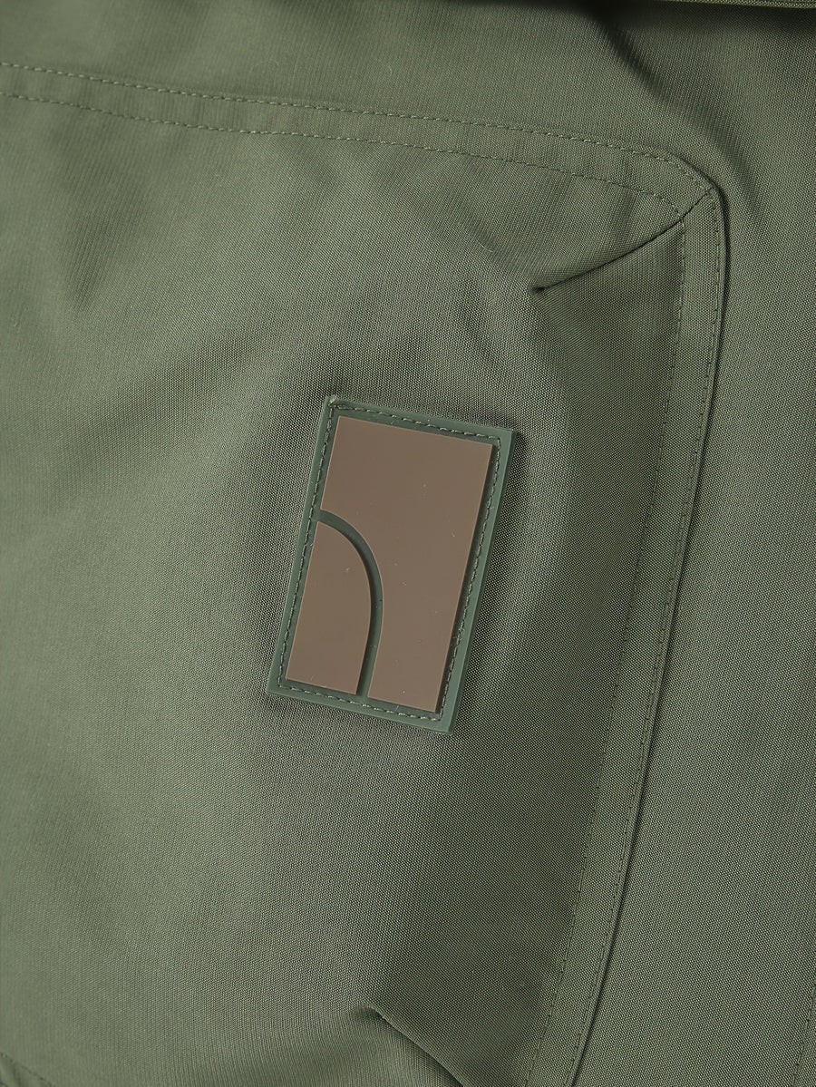 Single Pc Men'S Multi-Color Woven Cargo Jacket, Stand-Up Collar Design, M Logo Badge on Chest, Large Capacity Cargo Pockets, Fleece Lined And Thickened Long Plush Warmth, Adjustable Cuffed Sleeves, Easy Cargo Style, Winter, Fitted Fit - Military Green