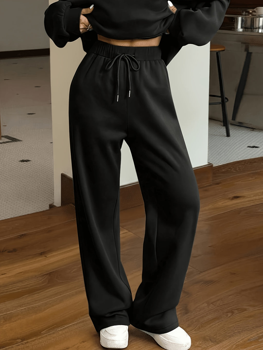 2025 New Arrival Recommendation: Trendy European and American Style Long Pants, Wide-Leg Fashionable Women's Outdoor Sports Pants, Simple Style Women's Pants, Straight-Leg Cargo Pants - Black