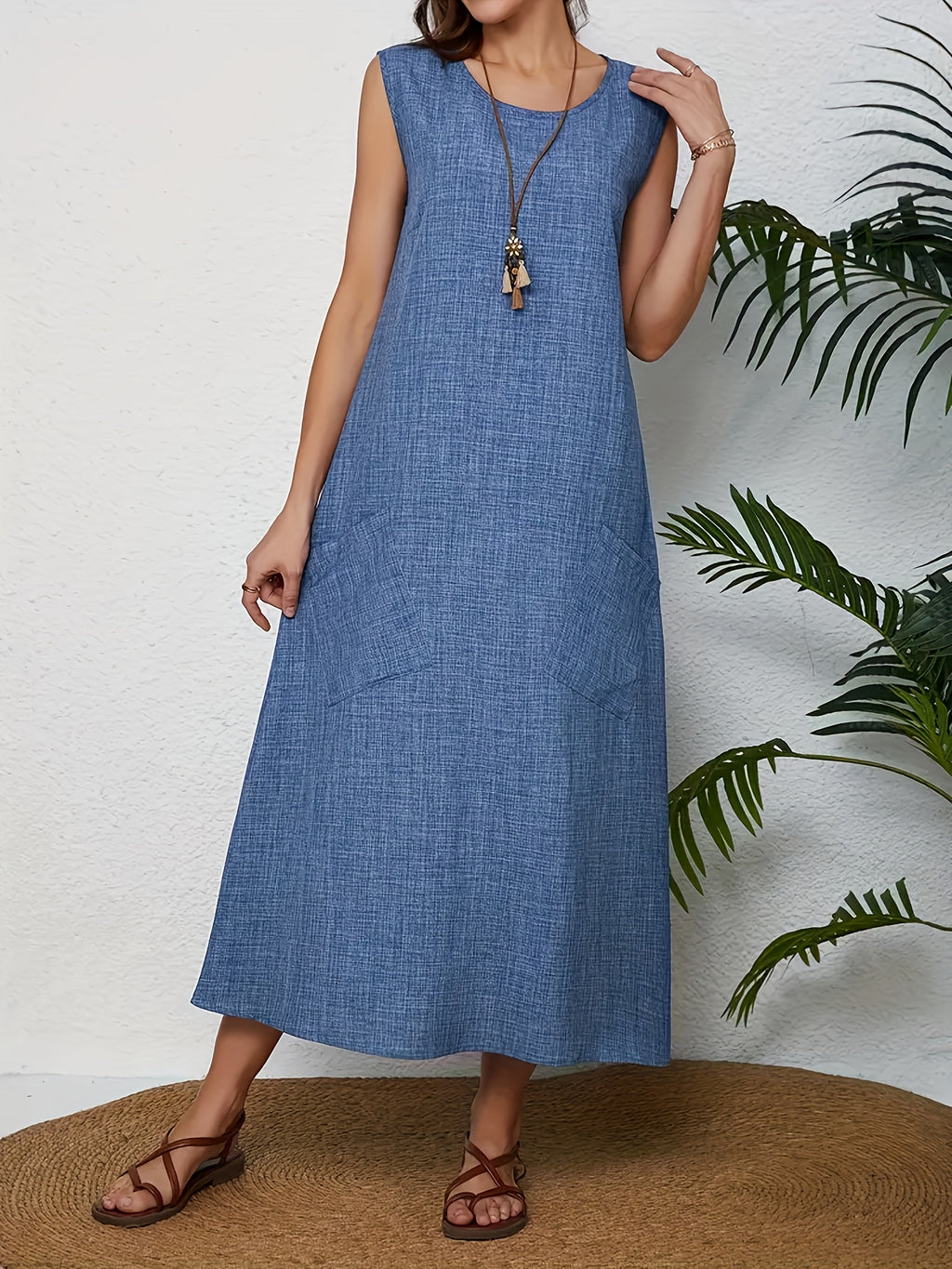 Fahion sleeveless pocket dress - Vibrant Blue