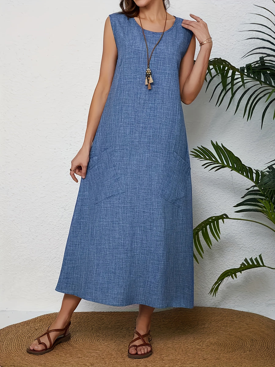 Fahion sleeveless pocket dress - Vibrant Blue