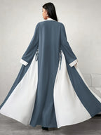 Middle Eastern Muslim Lady's Elegant and Casual Cardigan Robe Loose Abayas Robe as a Fashionable and Casual Commuting Coat Ladies' Robes for Ramadan Eid Al-Fitr Eid Al-Gahur Festival - Navy Color