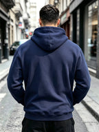 3pcs Men'S Solid Color Hooded Sweatshirt Set, Regular Fit, Drawstring Pullover Top, Fleece Lined, Warm And Comfortable, Elastic Soft, Casual Daily Home Wear, Suitable for Fall Winter Fashion Men'S Outfit - Navy blue + light gray + brown