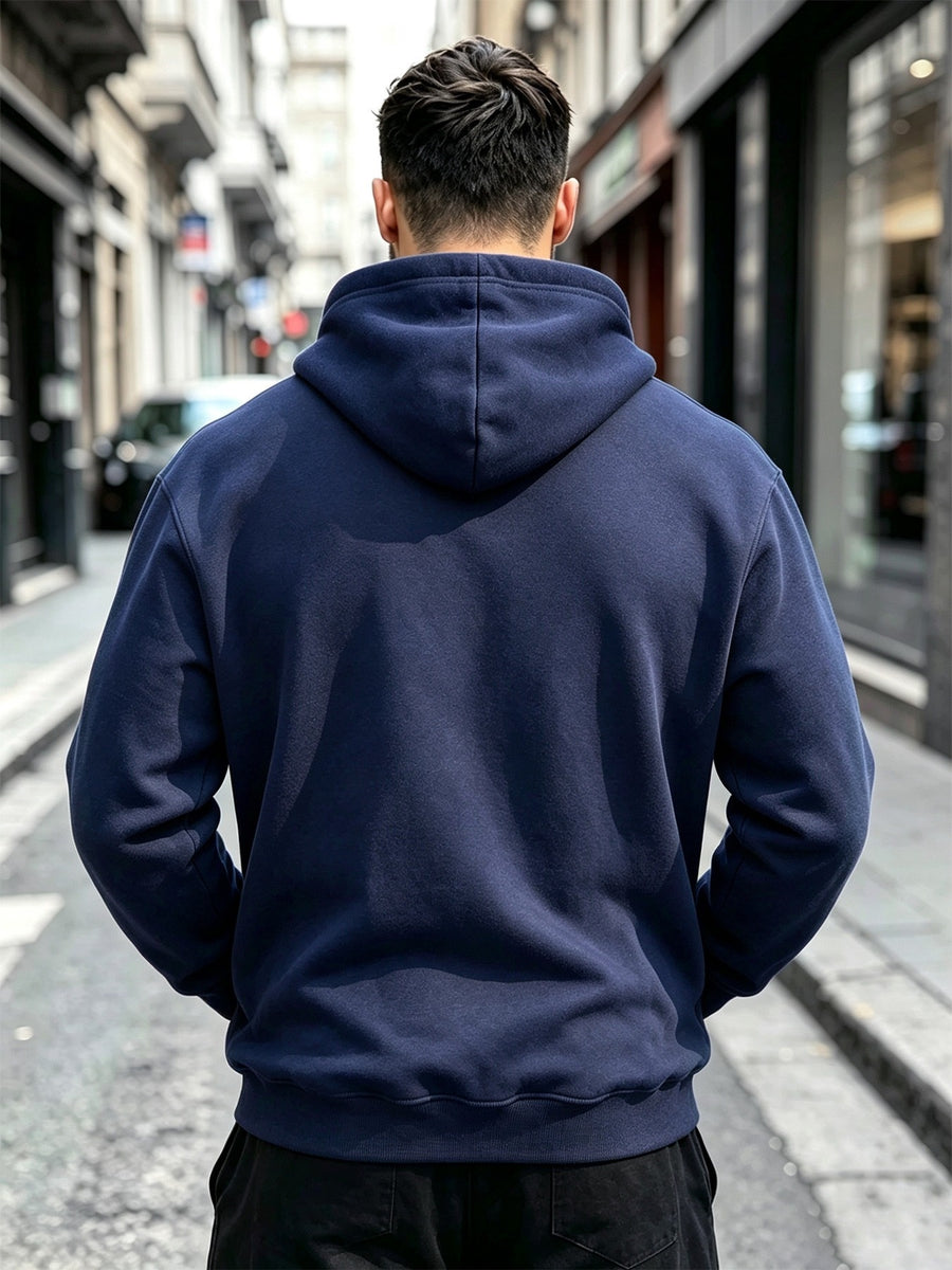 3pcs Men'S Solid Color Hooded Sweatshirt Set, Regular Fit, Drawstring Pullover Top, Fleece Lined, Warm And Comfortable, Elastic Soft, Casual Daily Home Wear, Suitable for Fall Winter Fashion Men'S Outfit - Navy blue + light gray + brown