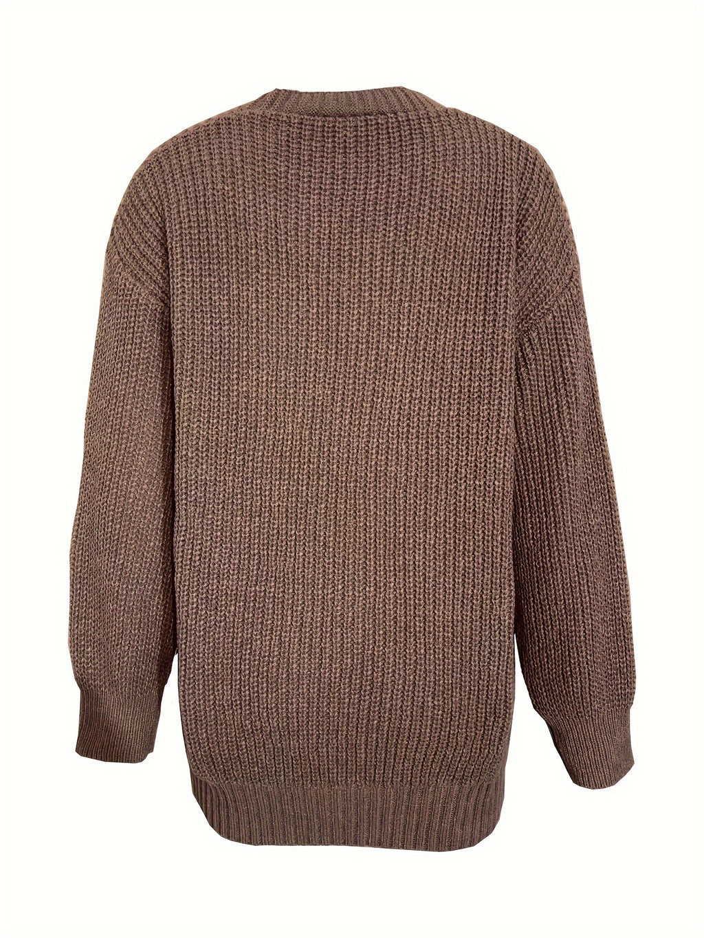 Casual V-Neck Single-Button Sweater Women'S Fall Winter Outerwear Top - Coffee Color