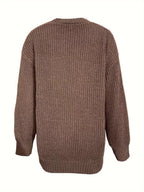 Casual V-Neck Single-Button Sweater Women'S Fall Winter Outerwear Top - Coffee Color