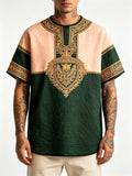 [Printed Design – Not Textured] Men'S Vintage Court Style Badge Totem Pattern Full Print T-Shirt, Summer All-Match Casual Style, Perfect Gift - Mixed colors