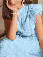 New Women'S Spring And Summer Lace Ruffle Decoration Temperament Elegant Long Dress Evening Dress Bridesmaid Dress Dress - Powder blue