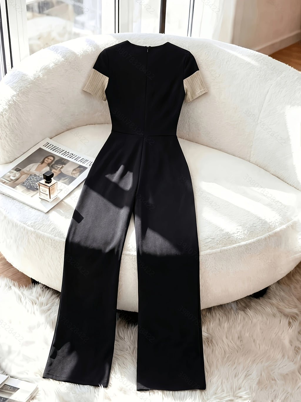 DW260726137 Women's Spring/Summer Fashionable and Elegant Color-Block Jumpsuit - Black