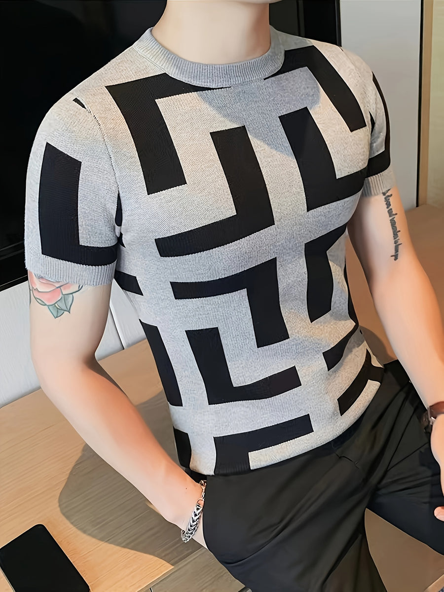 Cross-border New Men's Outdoor Short-sleeve Round-neck Knit Pullover Sweater - Grey