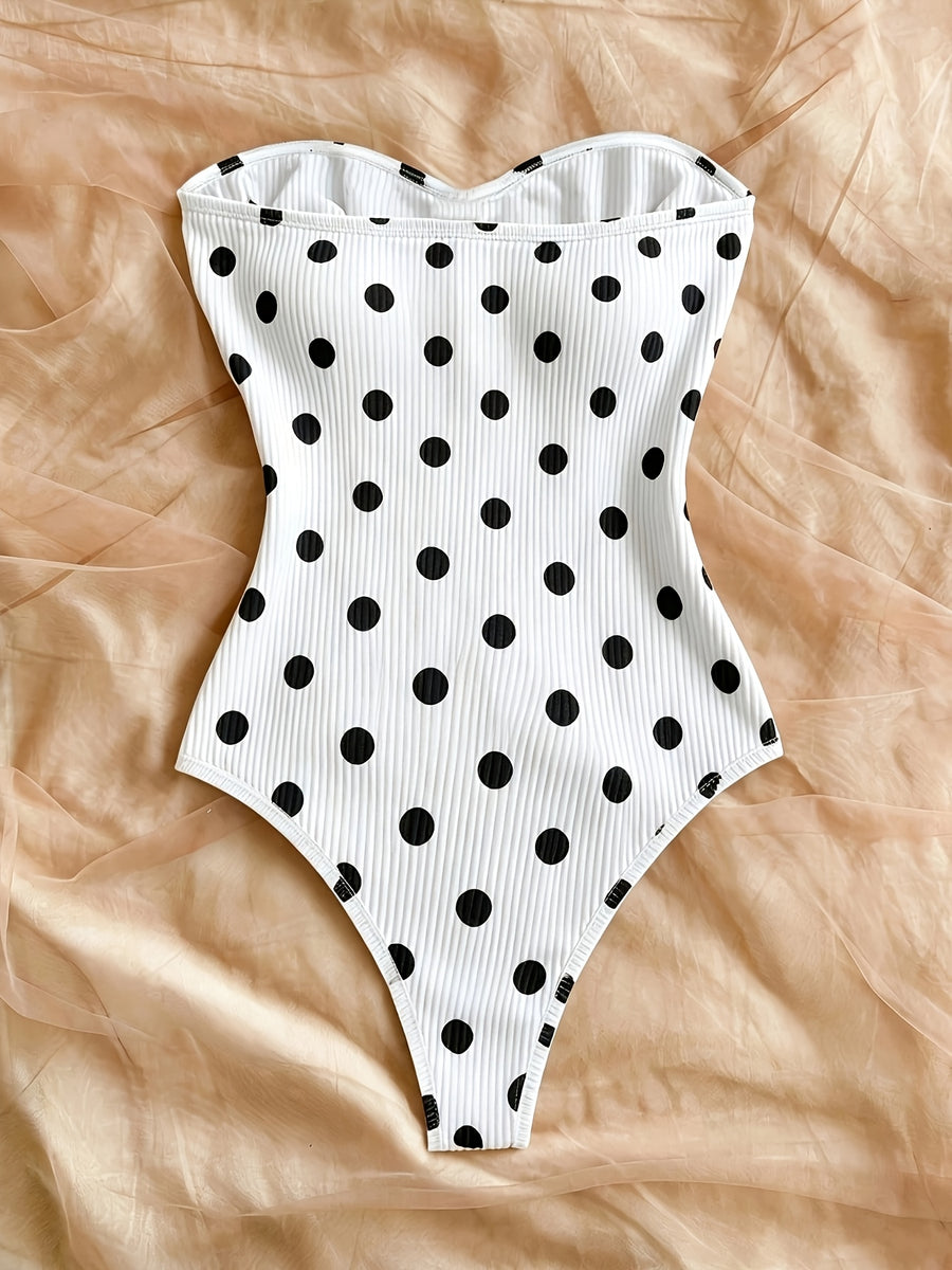 New 26-Year Style Women's Bodysuit Top with Polka Dot Print, Crop Top Design, Metal Decoration, Y2K Style - White