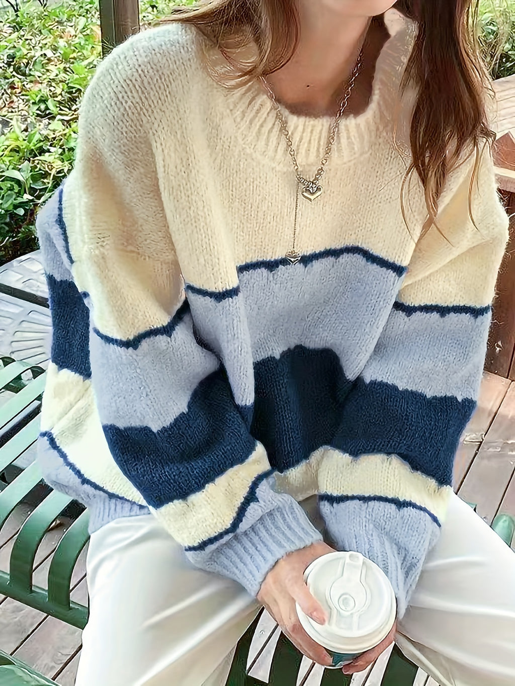 Autumn Winter New Multicolor Striped Sweater - Blue And White