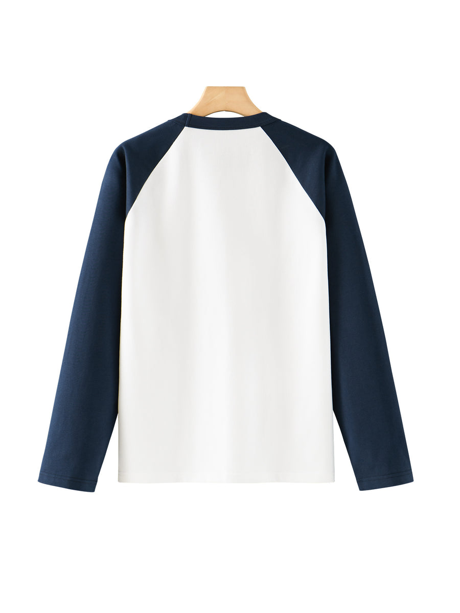 Hualian 100% Contrast Patch Shoulder Long Sleeve T-Shirt Men'S Round Neck Color-Block Casual Spring Autumn Versatile Base Layer - Navy Color