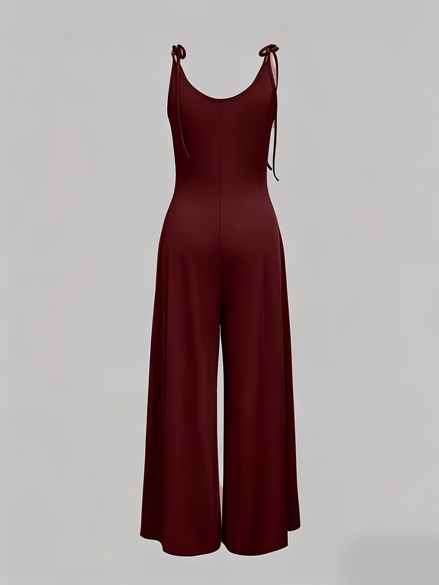 Bow-tie Slim-Fit Wide-Leg Jumpsuit - Deep Red