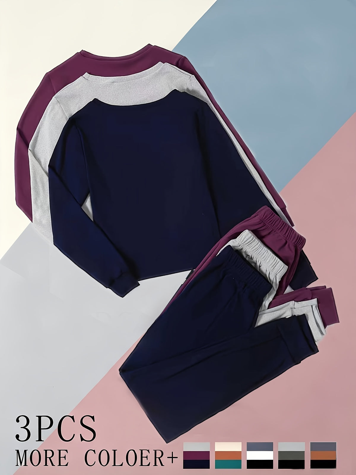 3-pack Women's German velvet sporty casual fashion set. The German velvet fabric retains heat and locks in warmth, suitable for outdoor sports and daily wear in autumn and winter. Soft and skin-friendly, comfortable and unrestrictive during exercise. - Purple + Navy Blue + Light Gray