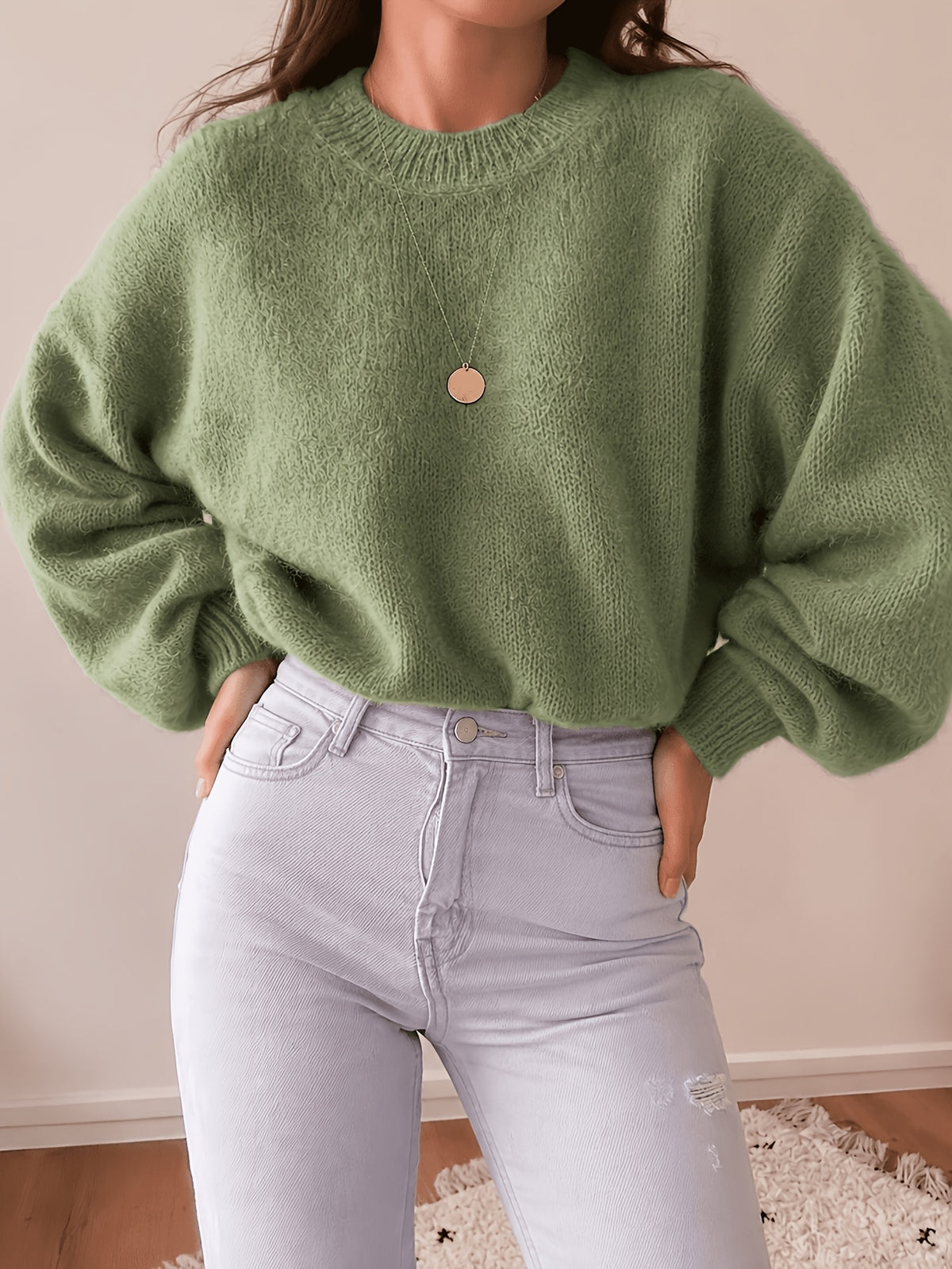 High-quality Sweater with a Soft Texture, Offering Comfortable and Loose-fitting Wear. The Elegant Design Is Suitable for Autumn and Winter Seasons, Especially for Warm Weather. Elegant Party Women's Wear, Festive Attire for Women, and Casual - Green