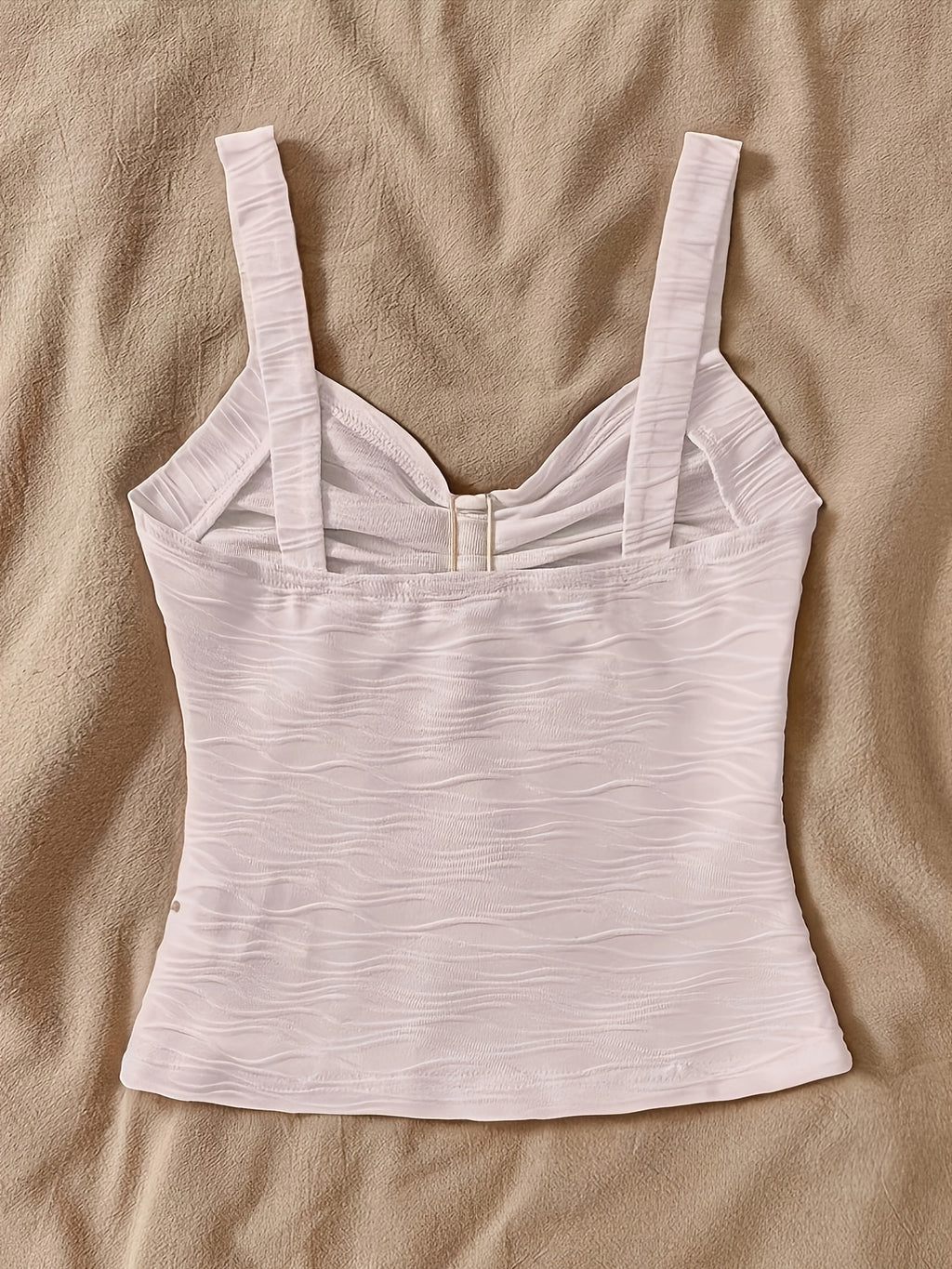 Women'S Pure Innocent Style Wavy Texture Cami Top, Summer New Metallic Floral V-Neck Slim Short Inner Top - Light Pink Color