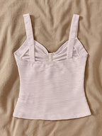 Women'S Pure Innocent Style Wavy Texture Cami Top, Summer New Metallic Floral V-Neck Slim Short Inner Top - Light Pink Color