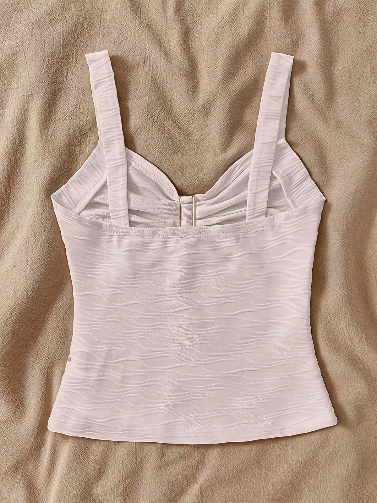 Women'S Pure Innocent Style Wavy Texture Cami Top, Summer New Metallic Floral V-Neck Slim Short Inner Top - Light Pink Color