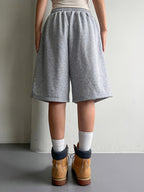 Women'S Elastic Waist Drawstring Tie Loose Bermuda Shorts, Casual Street Style, Women'S Summer - Light Grey