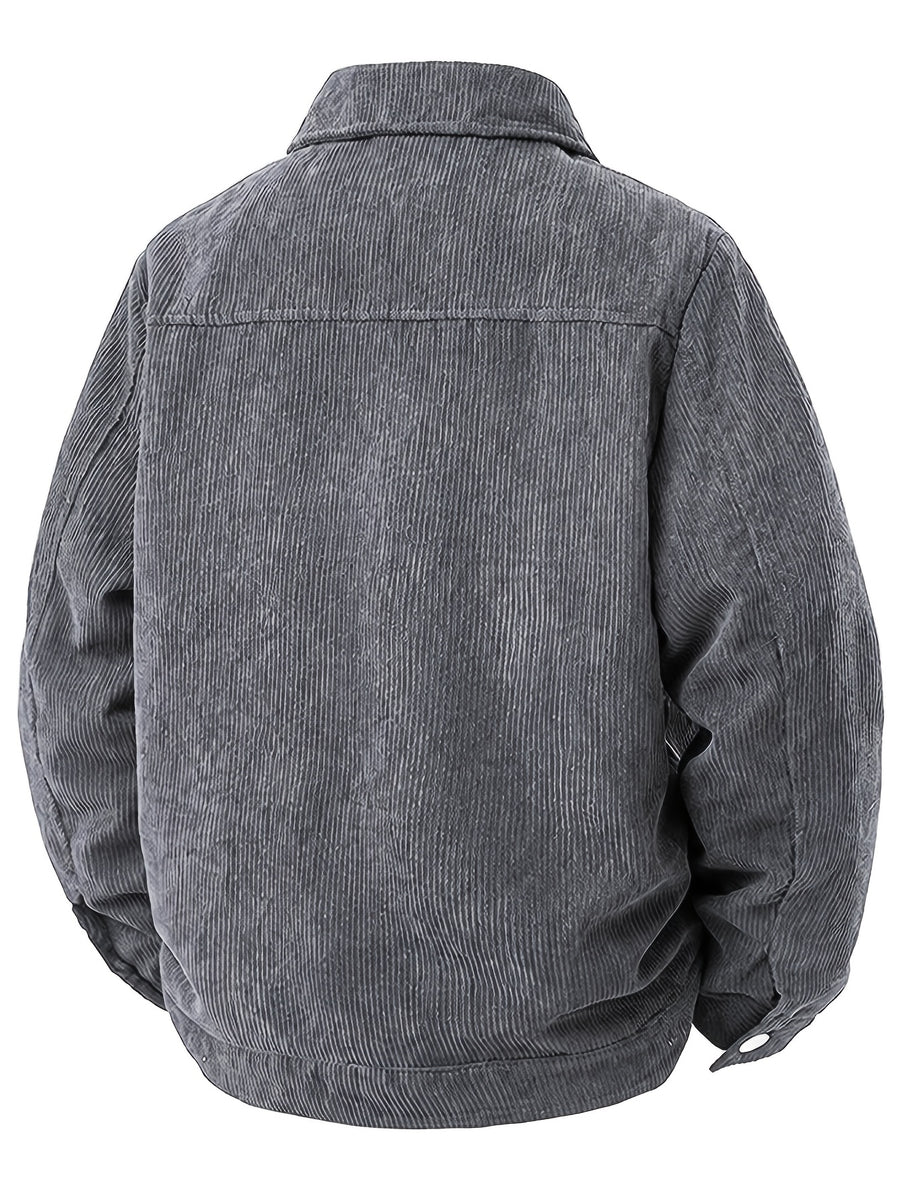 Men'S Corduroy Collar Utility Jacket, Spring Autumn Casual Wear Choice; Lapel Button-Up Cardigan, Outdoor Sports Citywalk Street Commute Versatile Top, Suitable for Street Casual Commute Daily Wear; Retro Fit Timeless Premium - Dark Gray