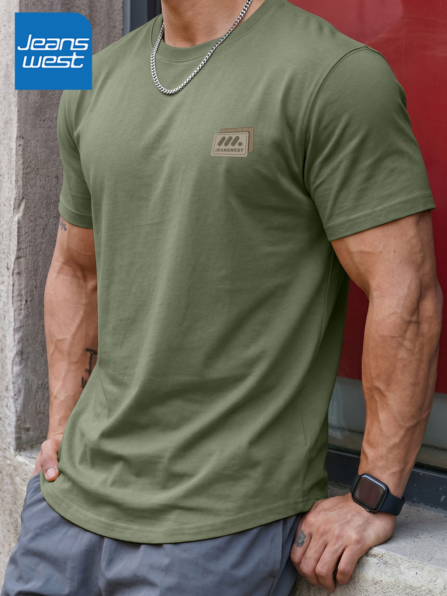 JEANSWEST Men'S Summer 100% Athletic Casual Short Sleeve T-Shirt, Loose Fit - Matcha Green