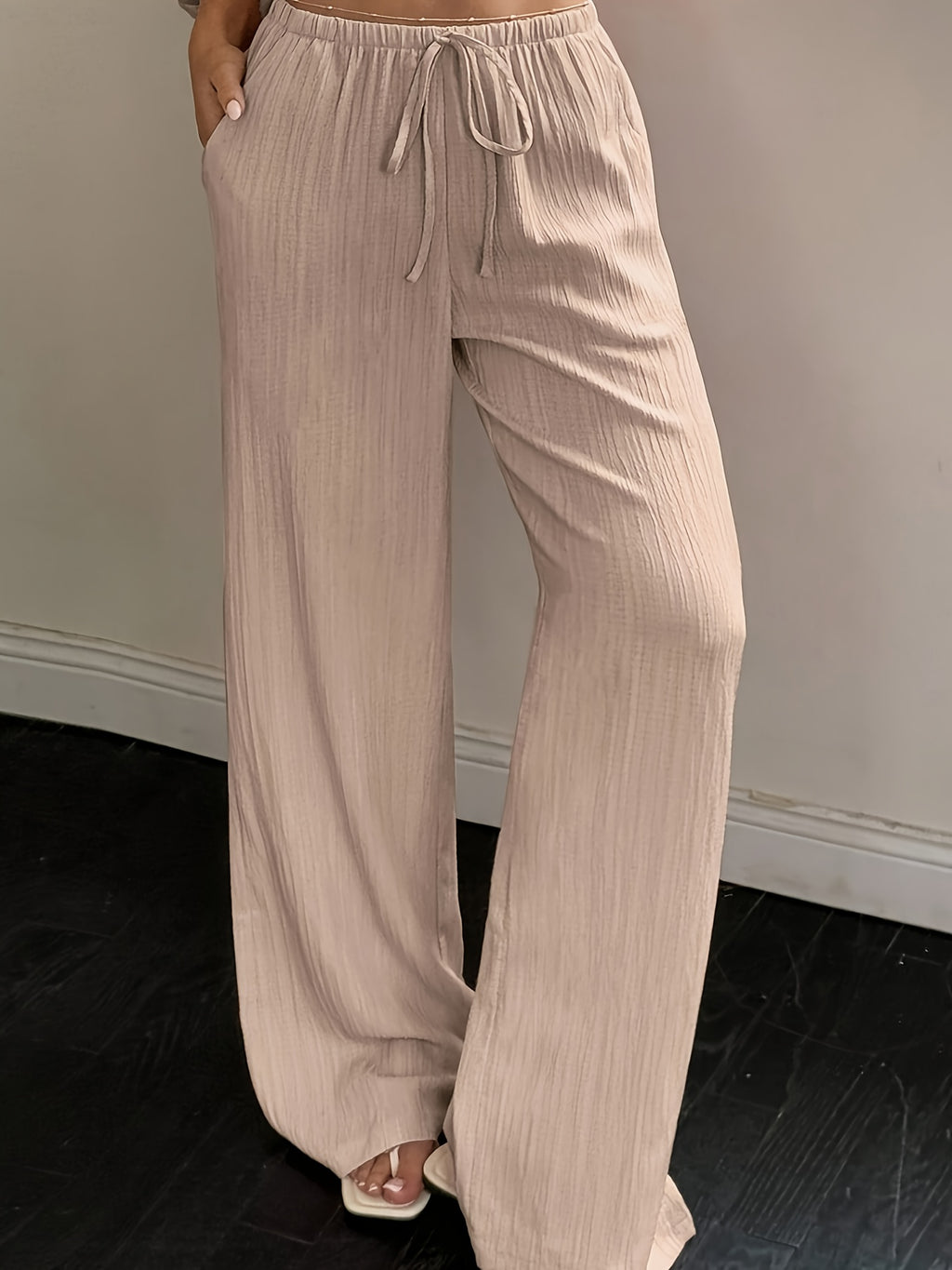 Women's Plus Size Elegant Loose-Fit Wide- Sleep-Pants - Soft Stretch Lazy-Wake Bed Pants Suitable for Home, Travel & Pajamas - Machine Washable Year-Round Comfortable Nightwear (Non-) - Pale Pinkish Gray