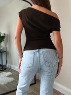 Elegant Casual Fashion Off-Shoulder Short Top Slim Sexy Women'S Blouse - Coffee Color