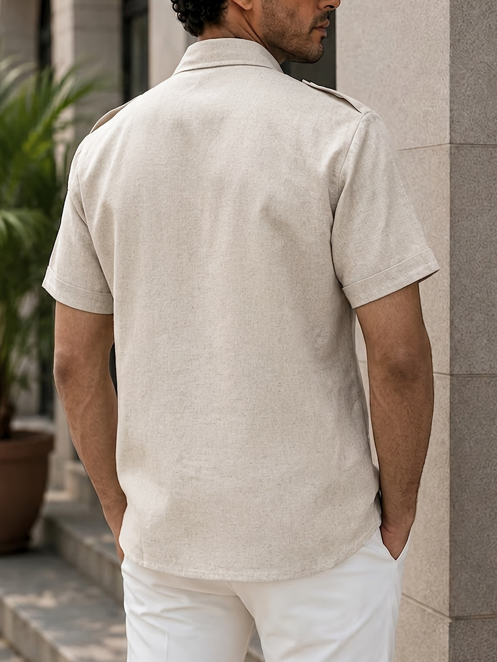 Trendy Men'S New Multi-Pocket Short Sleeve Guayabera Shirt! Retro Style with Epaulet Design, Full of Presence. Four Large Patch Pockets, Practical And Stylish, Comfortable Fabric, Breathable And Non-Stuffy - Khaki