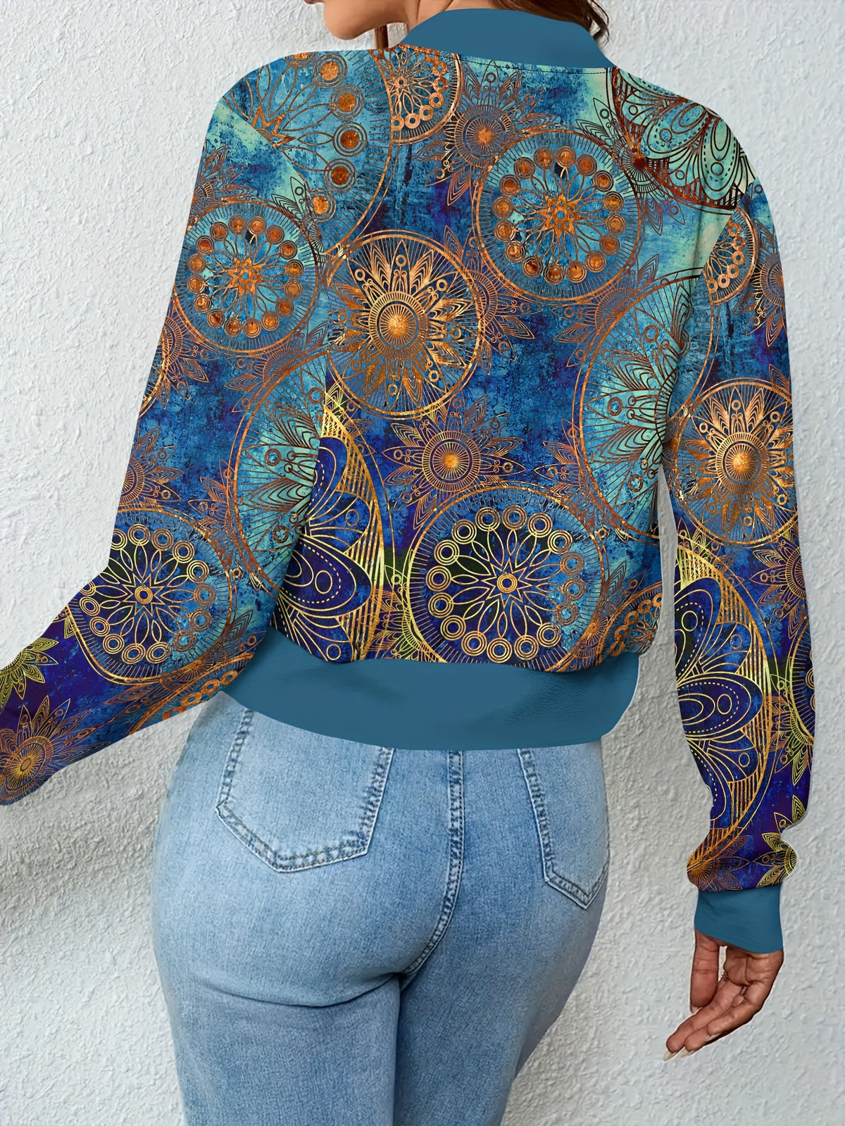 Autumn And Winter Fashion Circular Pattern Print High-Waisted Short Casual Jacket - Mixed colors