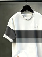 Men's Casual Crew Neck T-Shirt with Printed Color-Block Patchwork Design, Textured-Free, Draping Fashion Top, All-Season Wear, Breathable Regular Fit for Daily and Formal Outfits - Crew Neck Casual Top, Comfortable to Wear, Gift for Teens and Adults - Mixed colors