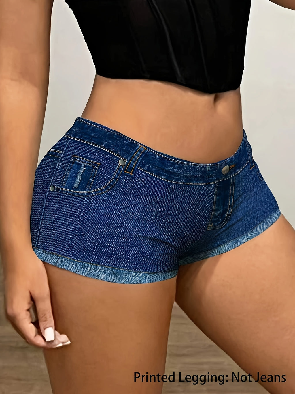 [Printed Pants - Not Faux Denim Fabric]Summer Women'S New Versatile High-Waist Faux Denim Shorts Faux Denim Effect Printed Design Elastic Fabric Comfortable Wear Suitable for Women'S Summer Outings Play Daily Commute Casual Spicy Style Matching - Blue