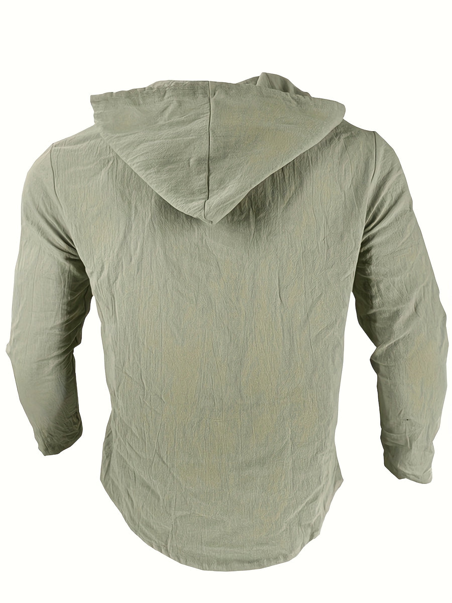 Men'S Spring And Autumn Fashion Versatile Casual Long-Sleeved Shirt, Light, Comfortable And Breathable Linen And Solid Color Shirt, New Season - fern green