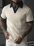 Men'S Business Casual Shirt, Formal And Daily Wear, Elastic Knit Fabric, Machine Washable for Office Attire, New Spring Summer Season, Ribbed Detail, Trendy Men'S Clothing - Apricot