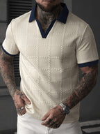 Men'S Business Casual Shirt, Formal And Daily Wear, Elastic Knit Fabric, Machine Washable for Office Attire, New Spring Summer Season, Ribbed Detail, Trendy Men'S Clothing - Apricot