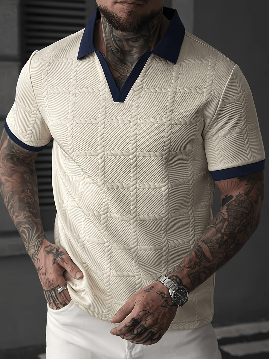 Men'S Business Casual Shirt, Formal And Daily Wear, Elastic Knit Fabric, Machine Washable for Office Attire, New Spring Summer Season, Ribbed Detail, Trendy Men'S Clothing - Apricot