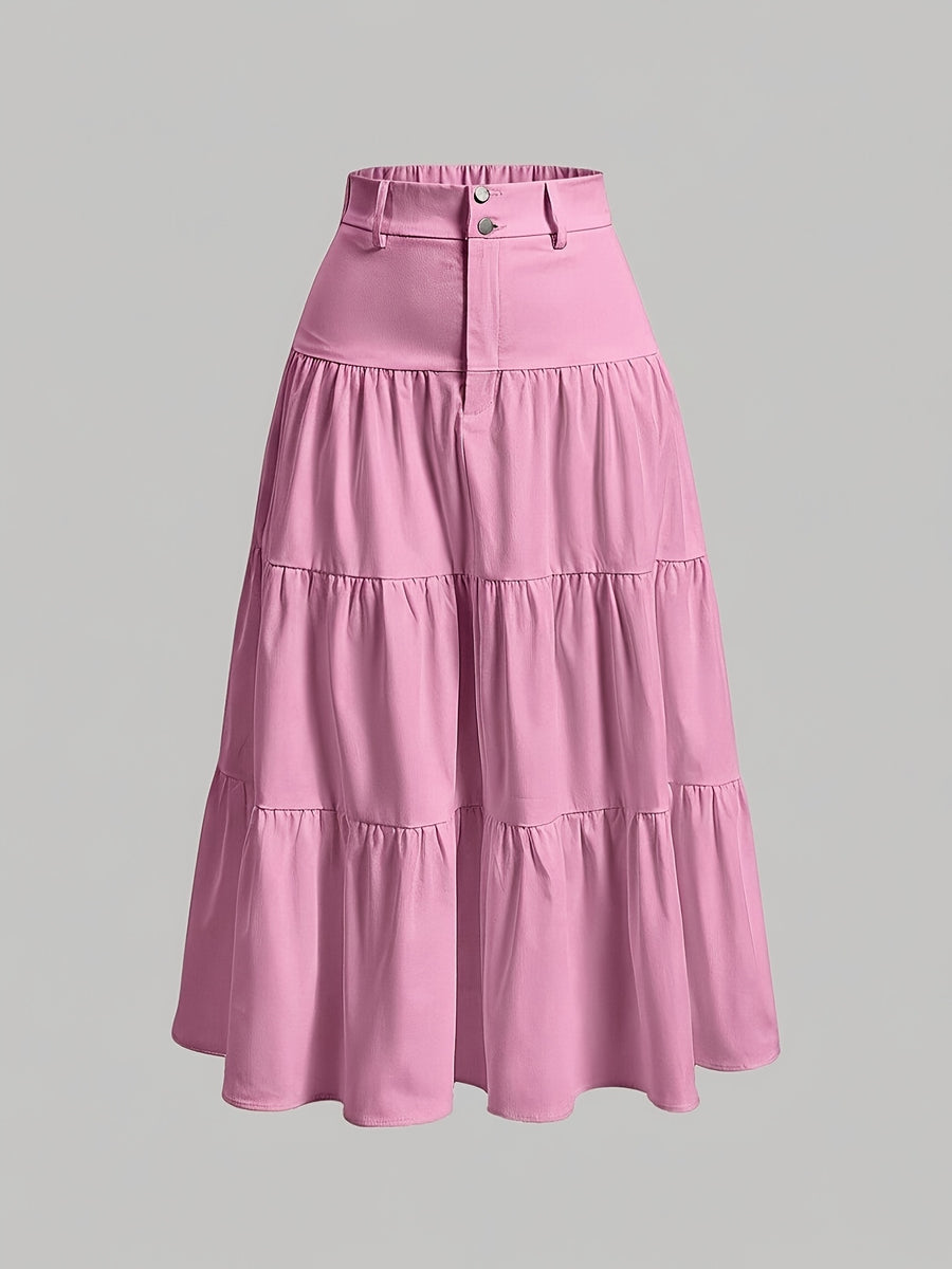 Women'S Solid High-Waist Half Skirt - Pink