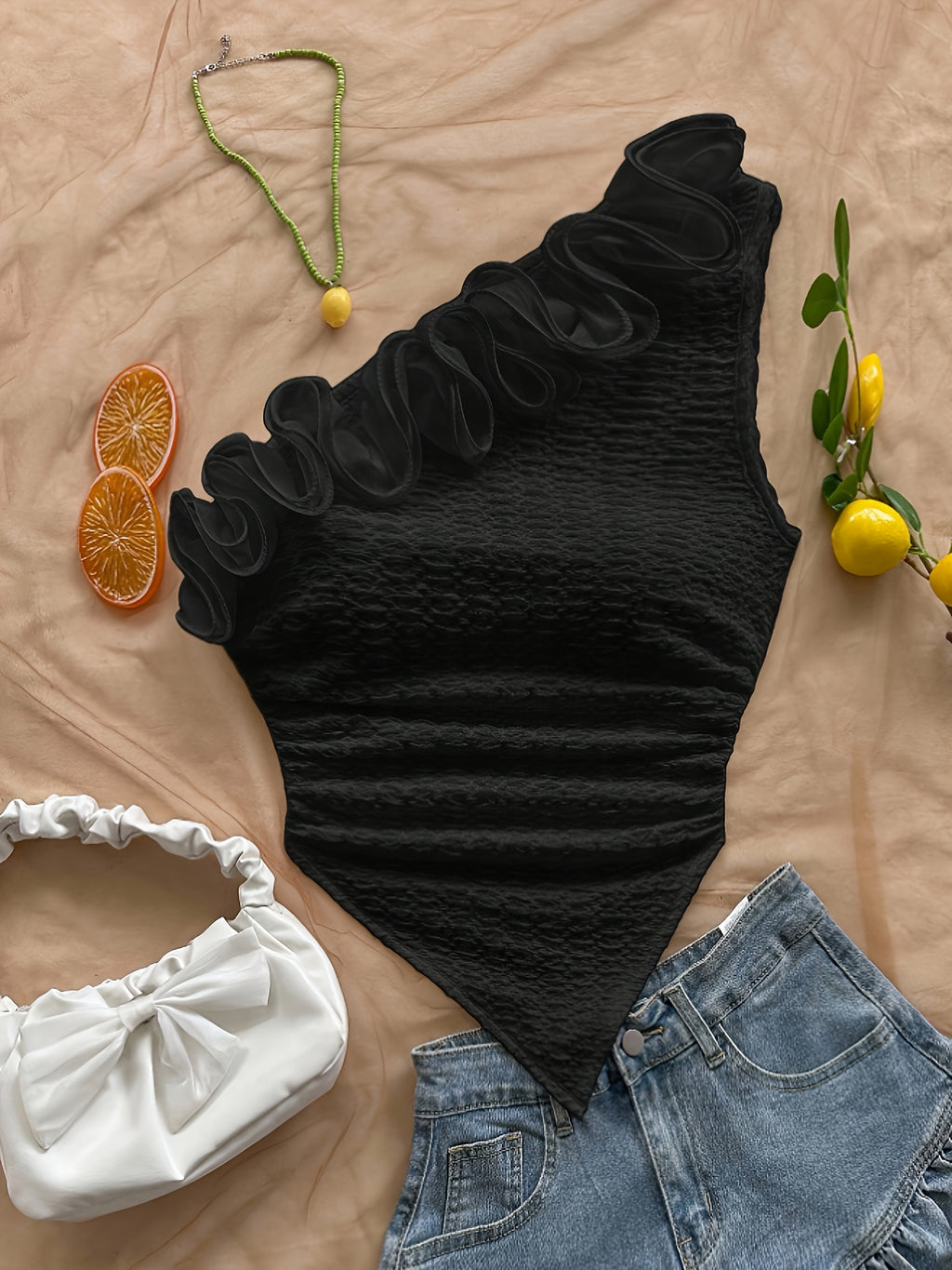 Casual Elegant Women's Hot Outfit Romantic Lace Flower Embellished T-Shirt Bodycon Top Asymmetrical Hem Bohemian Beach Vacation Style Off-Shoulder Vest Crop Top Sexy Hot Outfit Festival Ramadan Eid Clothing - Black
