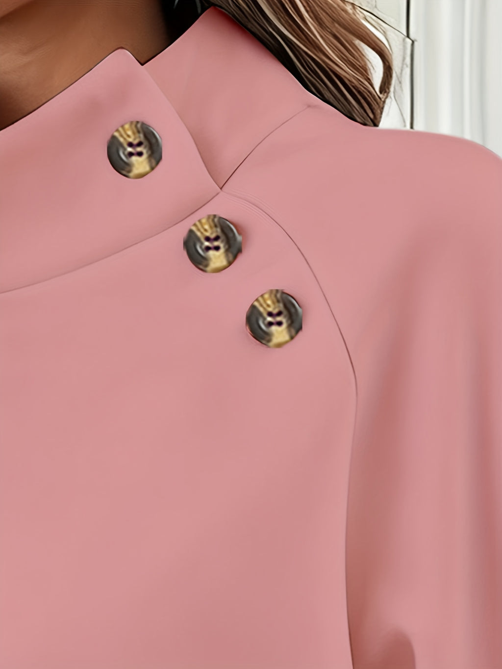Women's Fashion High-Neck Sweatshirt - Dark Pink