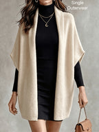 Elegant Women'S Solid Color Cape Scarf Open Front Batwing Sweater Coat, Soft Warm Loose Fit Outerwear, Preppy Minimalist Scarf, All-Season Commute Layering Cape, Breathable Skin-Friendly Coat, Suitable for Office, Daily Wear, Dates - Off-white