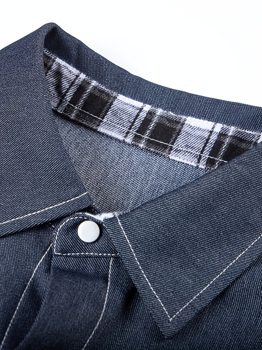 Men's Vintage Relaxed Fit Denim Shirt Jacket, Optimized Shoulder Lines to Minimize Dropped Shoulder Flaws for a More Defined Silhouette. The Placket Features Snap Buttons with Precise Stitching for Neat, Sturdy, and Durable Construction - Blue