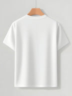 Men's Black and Red Gradient Geometric Pattern Print T-shirt, Summer Crew Neck Short Sleeve - White